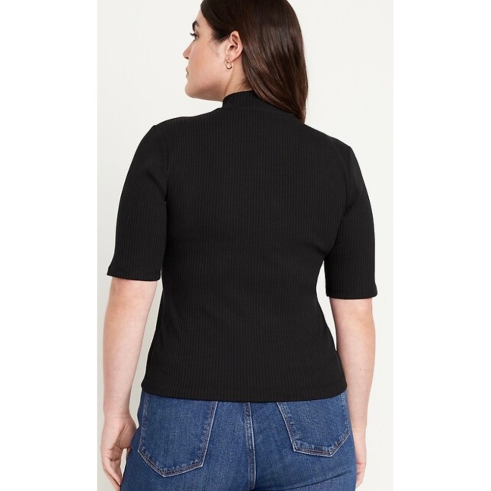 NWT Old Navy Womens Ribbed Mock Neck Elbow Sleeve Top Classic Black Large
